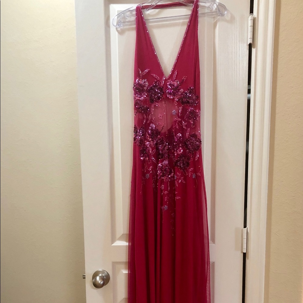 Magenta beaded prom dress